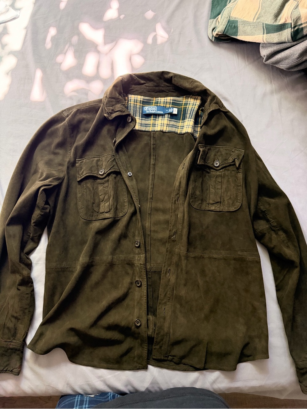 Polo by Ralph Lauren Olive Green Suede Bomber Jacket Originally was 800$
